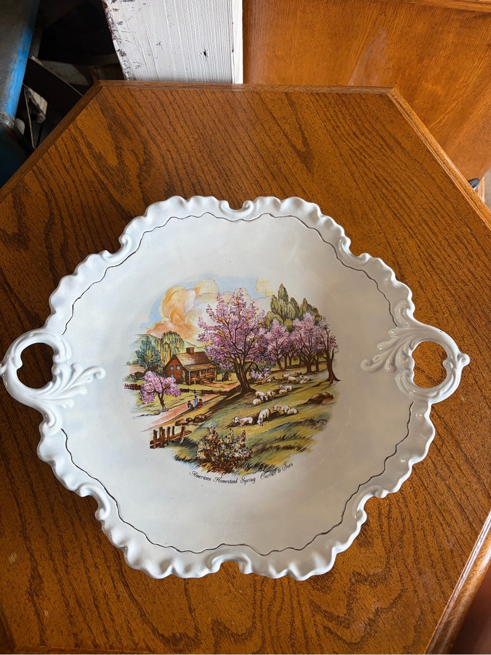 American Homestead Spring Currier & Ives serving plate